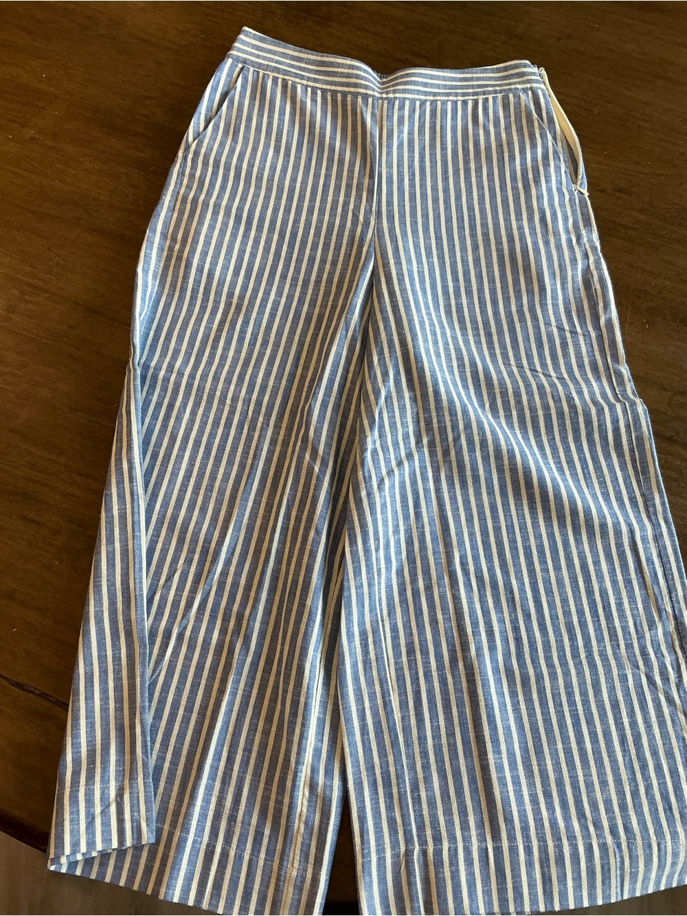 1. State Blue and White Striped Cropped Pant